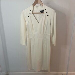 White House Black Market Cream Sheath Dress V-Neck 3/4 Sleeve